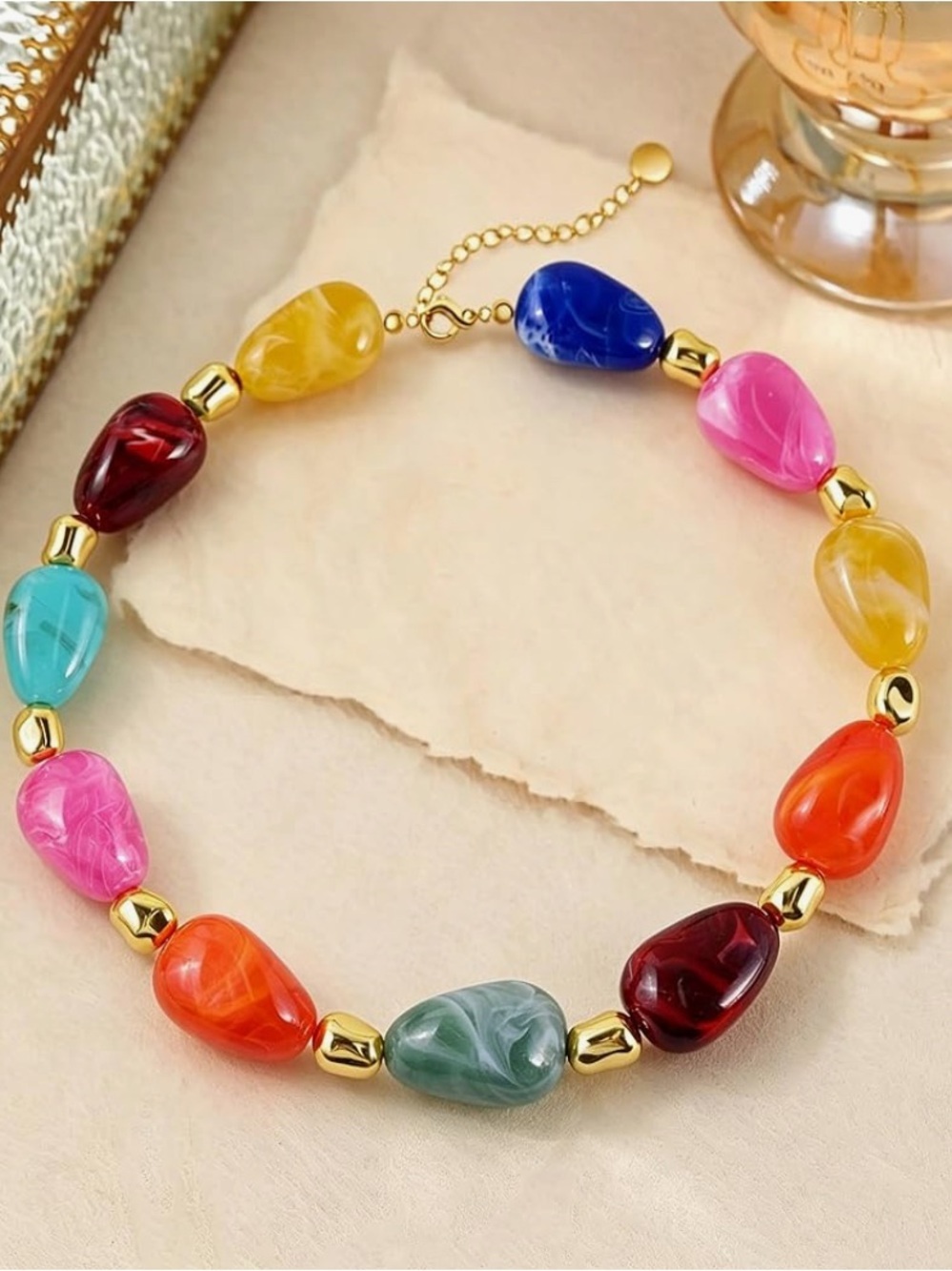Anthropologie Bold Multicolor Beaded Necklace with Gold Accents - Picture 3 of 7